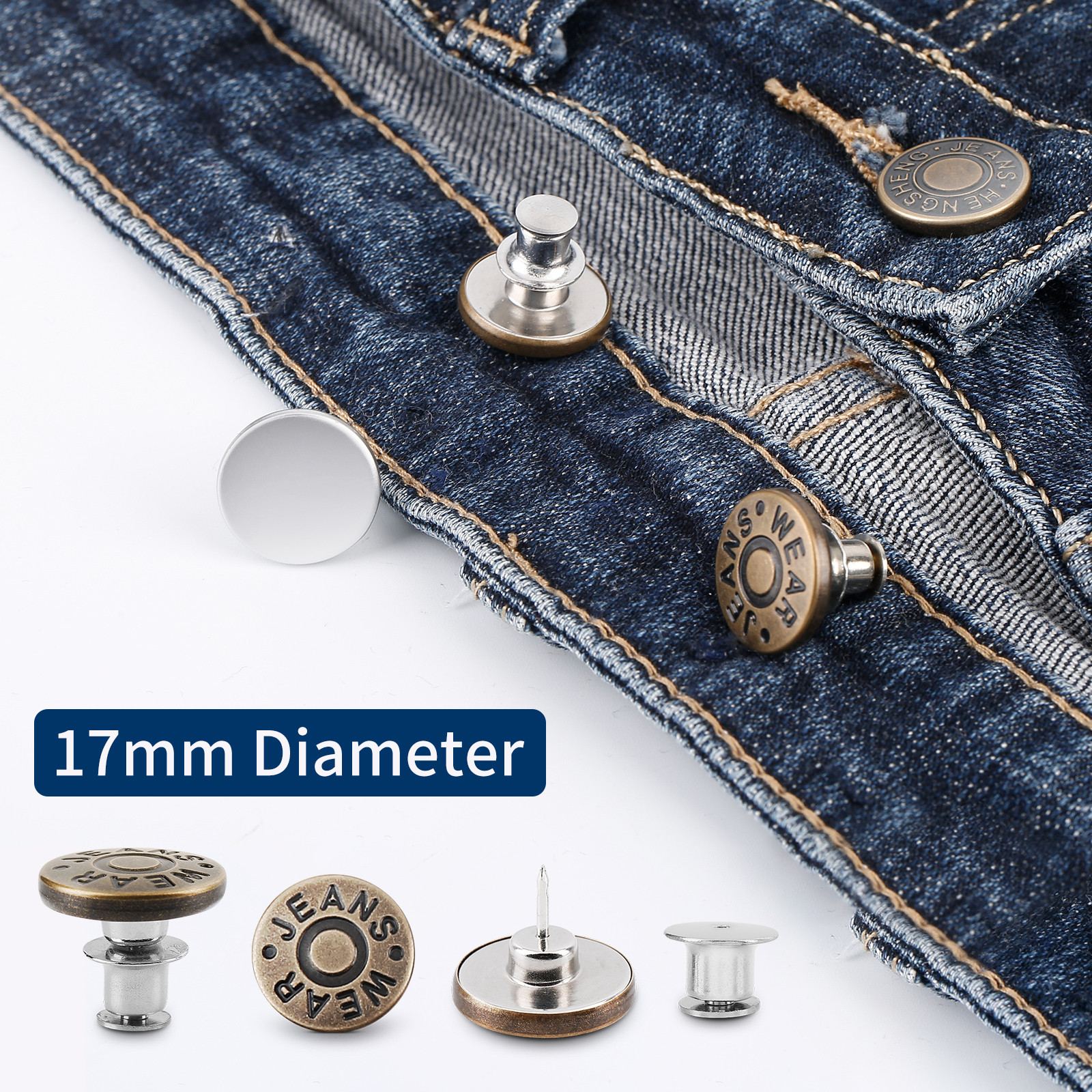 Kaqulec Jean Button Pins Replacement for Pants, No Sew and No Tools ...